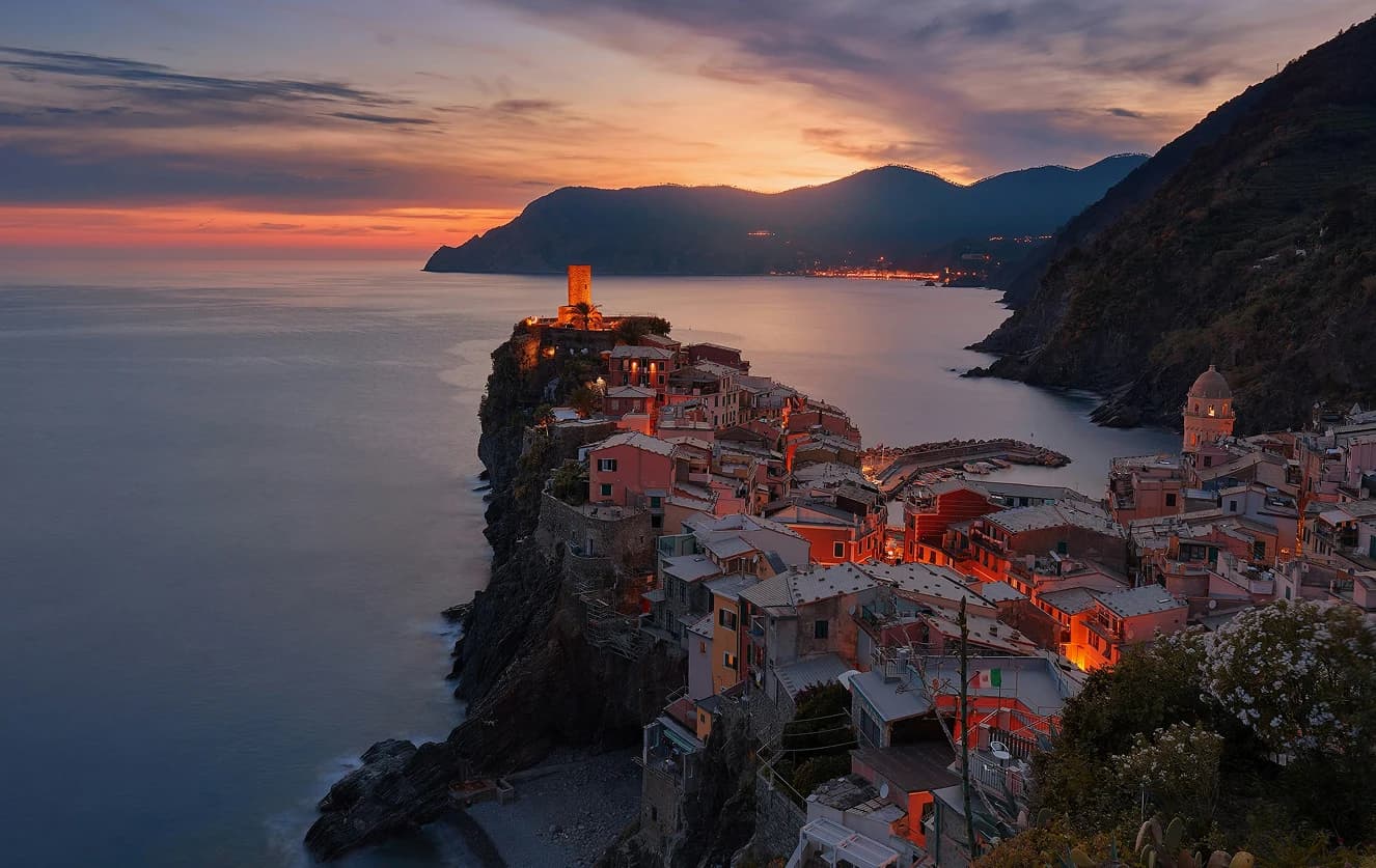 Coastal town at dusk