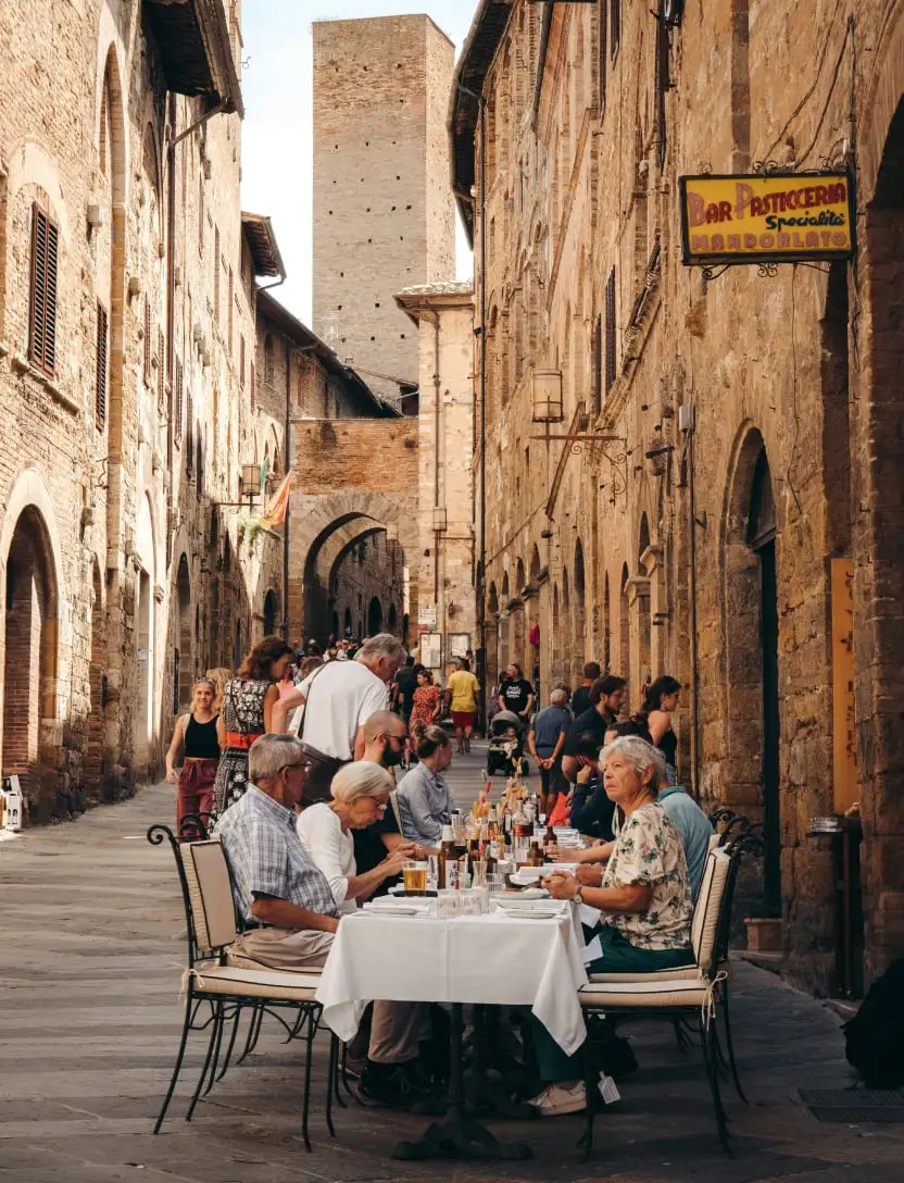 Outdoor dining in historic alley